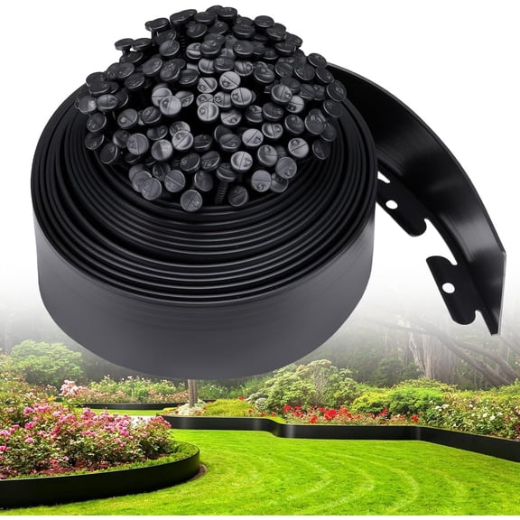 Landscape Edging, 4IN x 33FT Plastic Garden Edging Borders with 50 Spikes, Flexible No Dig Garden Border Kit for Garden, Yard, Flower Bed & Landscaping