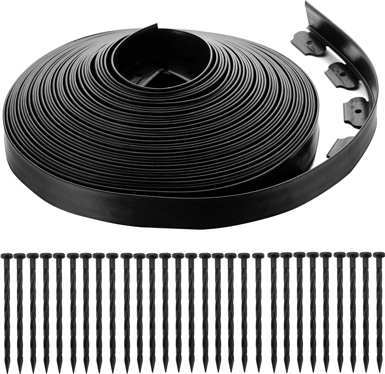 Landscape Edging Border 2 Inch Tall | 100 FT with 150 PCS Spikes, Plastic Lawn Edging for Landscaping, Flower Beds, and Yard - Black