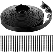 Landscape Edging Border 2 Inch Tall | 100 FT with 150 PCS Spikes, Plastic Lawn Edging for Landscaping, Flower Beds, and Yard - Black