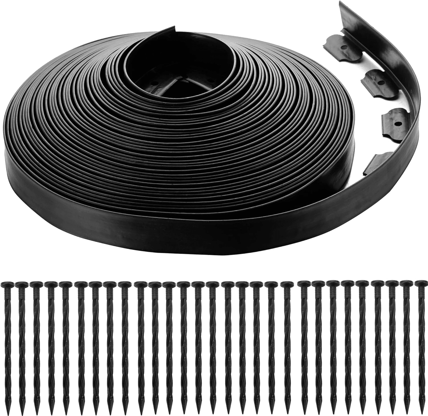 Landscape Edging Border 2 Inch Tall | 100 FT with 150 PCS Spikes, Plastic Lawn Edging for Landscaping, Flower Beds, and Yard - Black