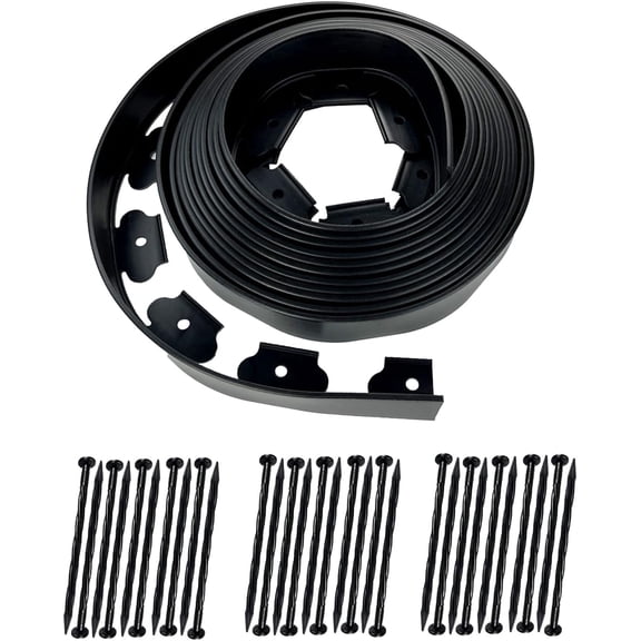Landscape Edging Border 2 Inch Tall | 30 FT with 30 PCS Spikes, Plastic Lawn Edging for Landscaping, Flower Beds, and Yard - Black