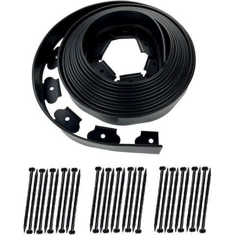 Landscape Edging Border 2 Inch Tall | 33 FT with 50 PCS Spikes, Plastic Lawn Edging for Landscaping, Flower Beds, and Yard - Black