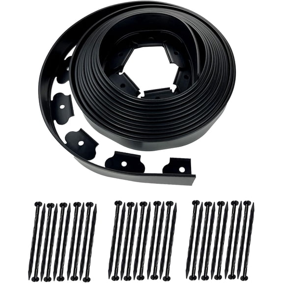 Landscape Edging Border 2 Inch Tall | 33 FT with 50 PCS Spikes, Plastic Lawn Edging for Landscaping, Flower Beds, and Yard - Black