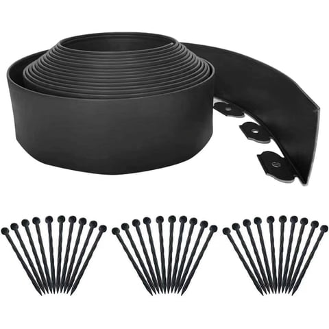 Landscape Edging Border 4 Inch Tall | 33 FT with 50 PCS Spikes, Plastic Lawn Edging for Landscaping, Flower Beds, and Yard - Black