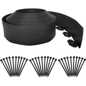 Landscape Edging Border 4 Inch Tall | 33 FT with 50 PCS Spikes, Plastic Lawn Edging for Landscaping, Flower Beds, and Yard - Black