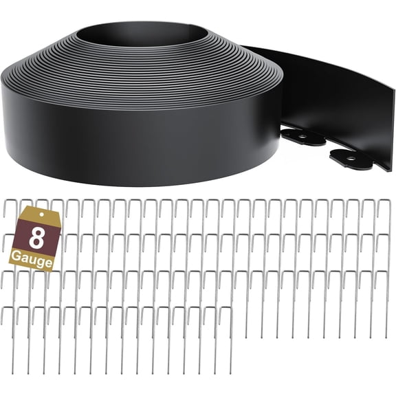 Landscape Edging Border 3 Inch Tall 75Ft with 90Pcs 8 Gauge Metal Spikes, Plastic Garden Edging Border Garden Fence Border Lawn Edging for Landscaping, Flower Bed, Tree Ring, Pathway