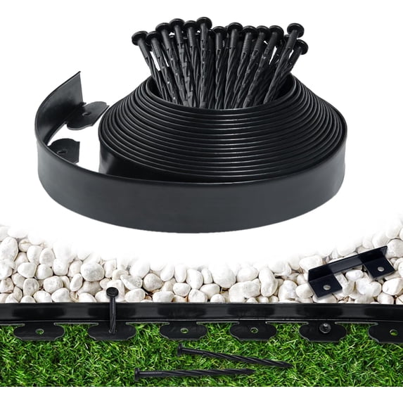 Landscape Edging Border 33 FT 2 Inch Tall with 60 Spikes, Plastic Edging for Landscaping, Garden Edging Border, Flower Bed, Paver and Lawn Edging Border, Black