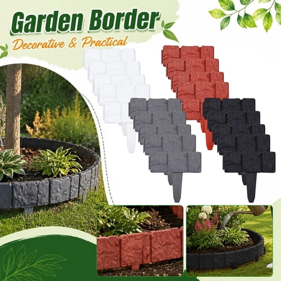 Landscape Edging Border, Faux Stone Edging for Landscaping, Garden Edging Border, Edging for Landscaping, 5-Pack 10X9 Inch Red Stake-In Garden Isolation Fence for Tree Ring