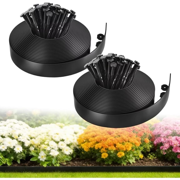 Landscape Edging Border,Garden 120FT 2 Inch Tall Plastic with 180 Stakes, Flexible Tool-Free Lawn Border for Yard, Flower Bed & Landscaping