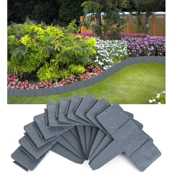Landscape Edging Border No-Dig for Garden: 9 Inch Tall Flower Bed Border No Dig - 16FT Length Plastic Stone-Like Textured Garden Border for Lawn