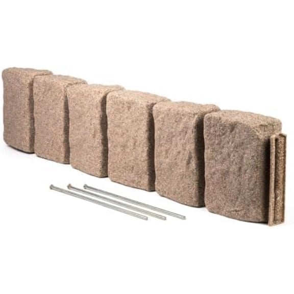 Landscape Edging | Garden Edging Border | Faux Stone Block XL for Lawn Edging, Flower Beds & Yard Edging - 1 Pack | Each Section Has 6 Blocks 48" L x 4" W x 9.5" H | 3 Spikes | Sandstone