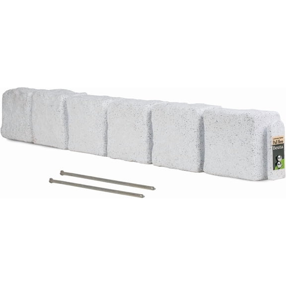 Landscape Edging | Garden Edging Border | Faux Stone Blocks for Lawn Edging, Flower Beds & Yard Edging – 1 Pack | Each Section Has 6 Blocks 48" L x 4" W x 6.5" H | 2 Spikes | Limewash
