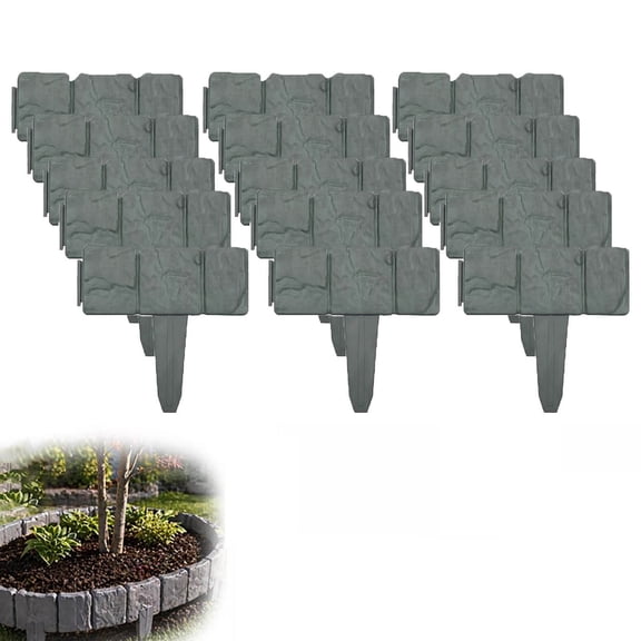 Landscape Edging Imitation Stone Garden Fence Plastic Garden Edging Border Landscape Decor Interlocking Decorative Panels Flower Bed Path Lawn Outdoor Picket Yard Grass Edge