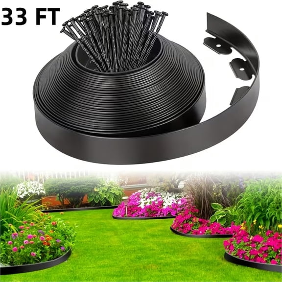 Landscape Edging Kit, 33-Foot Long, 2-Inch Tall, No Dig Garden Edging Border for Flower Beds, Tree Rings, Pathways, Includes 30 Spikes, Black Paver