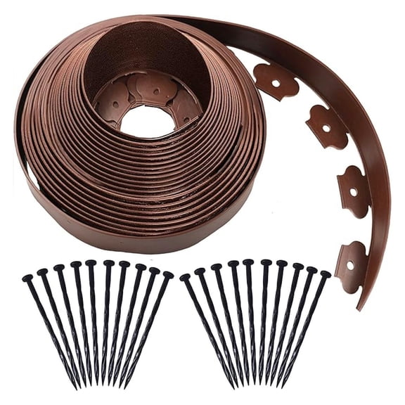 Landscape Edging Kit 40ft, Brown Garden Border with Stakes - Plastic Lawn Edging for Flower Beds, Yard, Driveway - Flexible Lawn Edge, No Dig Design
