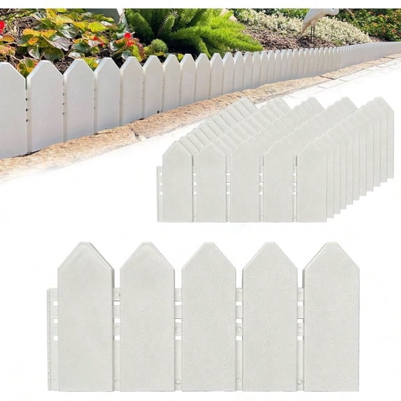 Landscape Edging Kit 6.7 In Tall Decorative DoubleSided WoodLook Fence Garden Border Flower Bed Edging With 30 Anchoring Spikes 13.9 Foot Kit White
