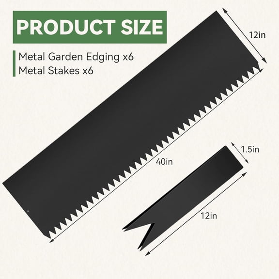 Landscape Edging Kit, 6PCS 40" L x 12.5" H Galvanized Bendable Metal Garden Edging for Lawn Yard, Coated Bendable Metal Strips, No-Dig Hammer-in Edging Border w/Clips(20ft)