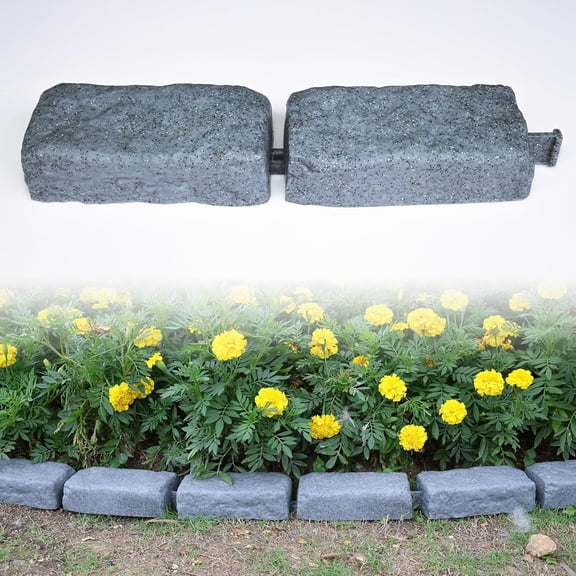 Landscape Edging Stone, Landscape Edging Blocks, Faux Stone Brick for Lawn Edging, Flower Beds, Driveway, Yards 12 Pack 24 Bricks 15.5FT Kit, Each 16.3" L x 3.5" W x 2" H