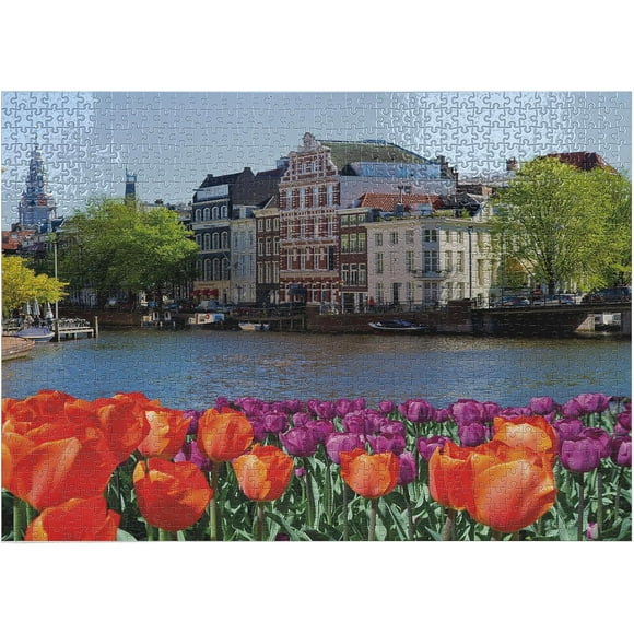 Landscape European City Holland Amsterdam Scenery of Old Victorian Era Houses Jigsaw Puzzles for Adults 500 Pieces Fun Educational Gift Home 20.5 x 15 Inch