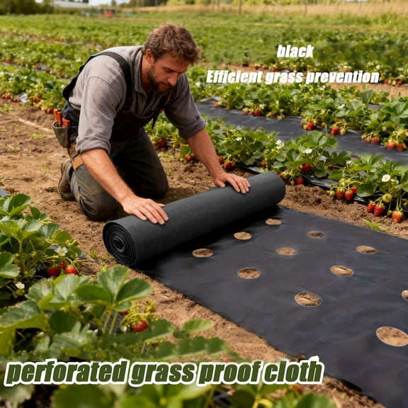 Nunalo Landscape Fabric, Black Double-Layer Weed Barrier Fabric, Pre-Perforated Design, 0.8x5m