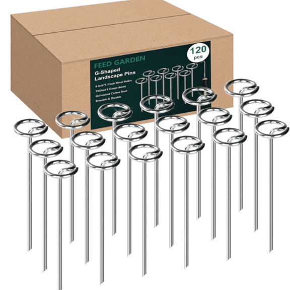 120Pcs Landscape Staples, 6 Inch Garden Stakes, 11 Gauge Plant Covers Spikes, Circle Top Landscape Fabric Pins for Plant Cover, Tent, Weed Barrier Fabric, Turf and Outdoor Decoration