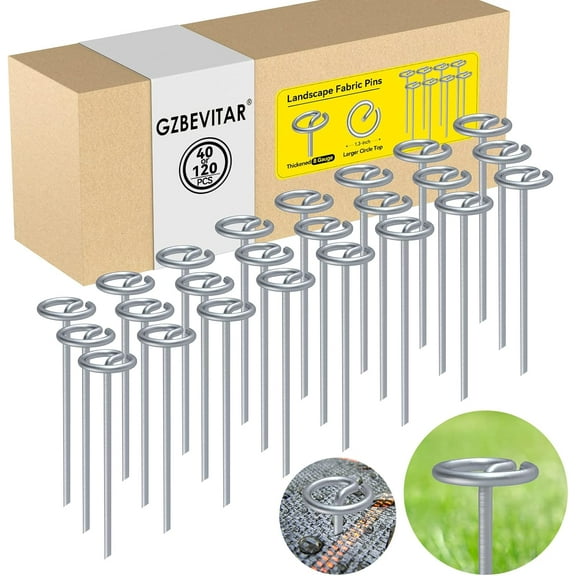 Landscape Fabric Pins, Thickened 8 Gauge Circle Top Landscape Pins, Not Easy to Bend 6 inch Galvanized Landscape Fabric Stakes, More Holding Power Than U-Shape Garden Staples (40)