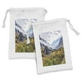 thumbnail image 1 of Landscape Fabric Pouch Set of 2, European Mountains Spring Season Flourishing Nature Green Themed Photography, Drawstring Bag for Toiletries Masks and Favors, 9" x 6", Green and Grey, by Ambesonne, 1 of 2