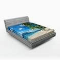thumbnail image 1 of Ambesonne Landscape Fitted Sheet, Sea Palms Mountains, Full Size, Blue Cream Green, 1 of 2