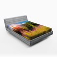 thumbnail image 1 of Landscape Fitted Sheet, Fall Landscape Picture in Mountains with Flowers Alpine Trees Forest at Sunrise, Soft Decorative Fabric Bedding, Full Size, Green Pink, by Ambesonne, 1 of 2