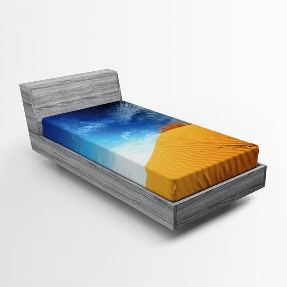 Ambesonne Landscape Fitted Sheet, Desert Sand Dunes, Twin Size, Blue and Apricot