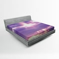thumbnail image 1 of Landscape Fitted Sheet, Sunburst on Cloudy Sky Rainy Weather Romantic View Valentin's Day Picture Print, Soft Decorative Fabric Bedding, Queen Size, Purple White, by Ambesonne, 1 of 2