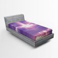thumbnail image 1 of Landscape Fitted Sheet, Sunburst on Cloudy Sky Rainy Weather Romantic View Valentin's Day Picture Print, Soft Decorative Fabric Bedding, Twin Size, Purple White, by Ambesonne, 1 of 2