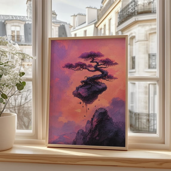 Floaitng Tree Landscape Floating Bonsai Tree Surreal Art Japanese Zen Poster , Poster ...