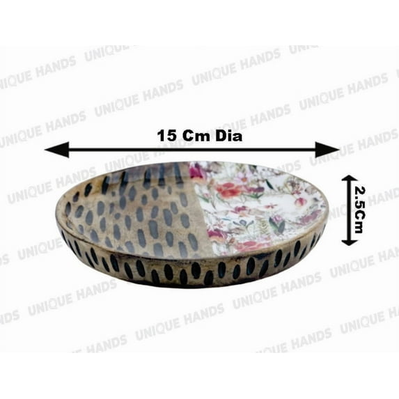 Landscape & Floral Design Mango Wood Round Serving Tray for Rustic Home Kitchen Coffee Table Decor Wooden Decorative Tray for Dining Room Halloween Christmas Decor