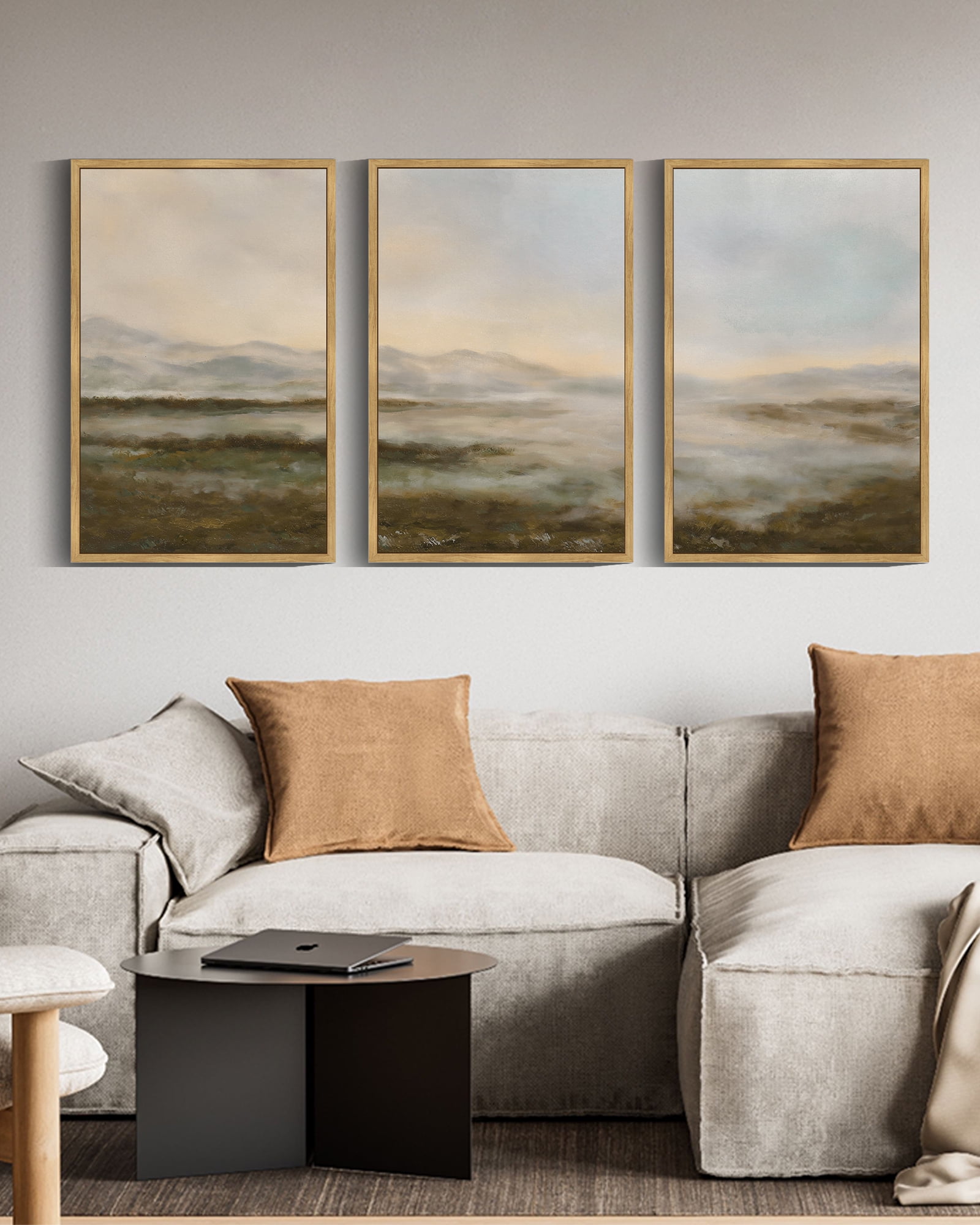 Drsoum Landscape 16x24in3pcs Brown Framed Canvas Wall Art Vintage Dusk ...