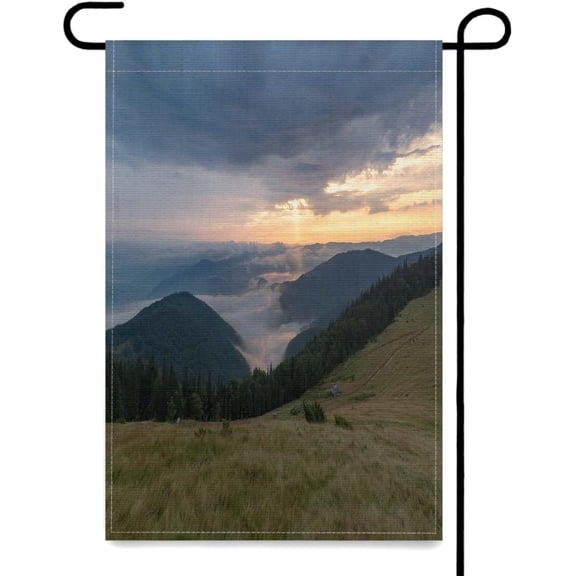 Landscape Garden Flags Double Sided Yard Flags,Landscape Of Mountain Pasture Cloudy Sky And Green Hillsides,Outdoor Flag,Farmhouse Flags,Holiday Garden Decorations 12x18 Inch