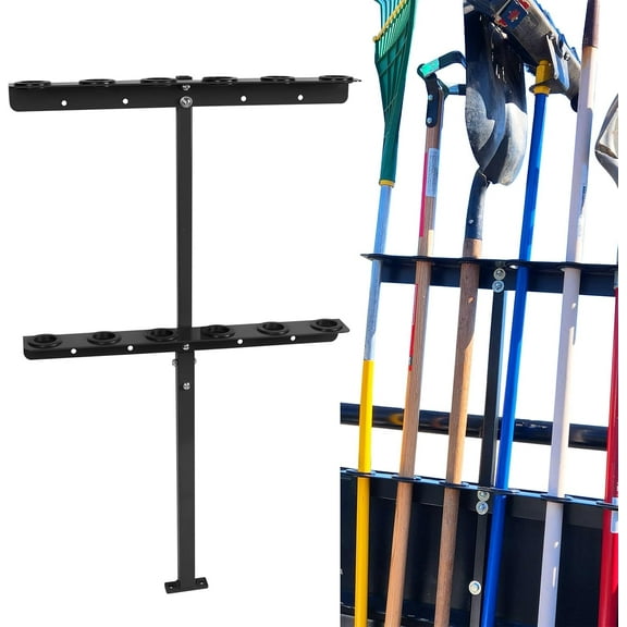 Landscape Hand Tool Rack for Truck Trailer, Vertical Hand Rack for Landscaping, Garage or Shed Walls Holds, 6 Tools for Shovels,Rakes,Hoes (M2 Black)