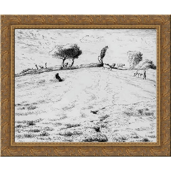 Landscape Hillside in Gruchy 20x20 Gold Ornate Wood Framed Canvas Art by Millet, Jean Francois
