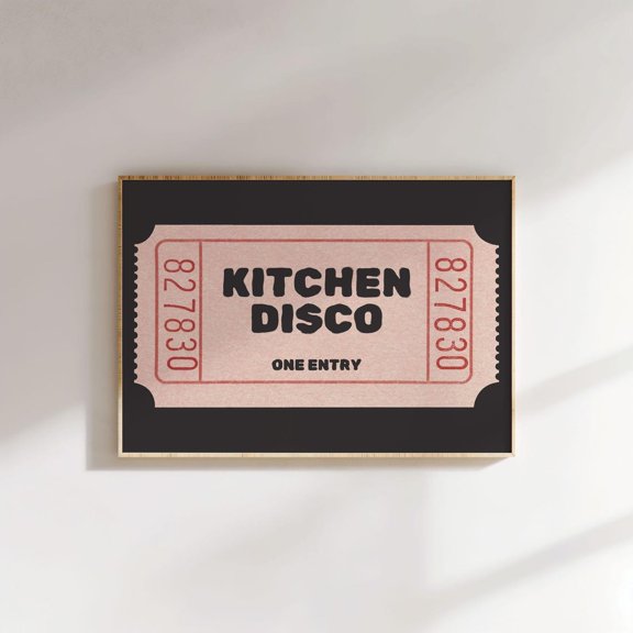 Landscape Horizontal Kitchen Disco Ticket Poster | Black Kitchen Wall Art, Vibrant Decor, Trendy Wall Art For Kitchen, Unframed Poster Size 8x12