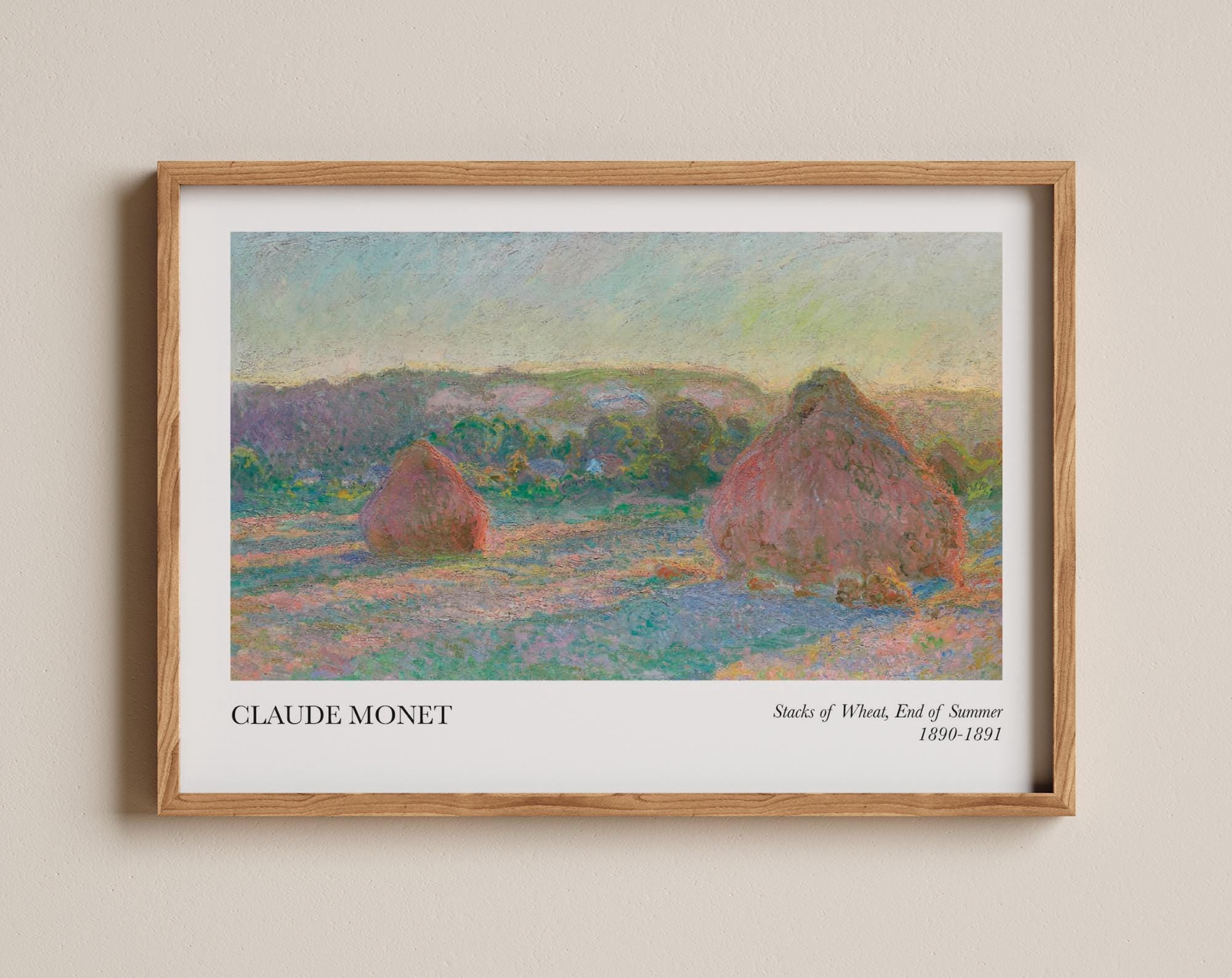 Wheatstack Poster Landscape Impressionist Wheat Stacks End Of Summer Pastel Countryside ...