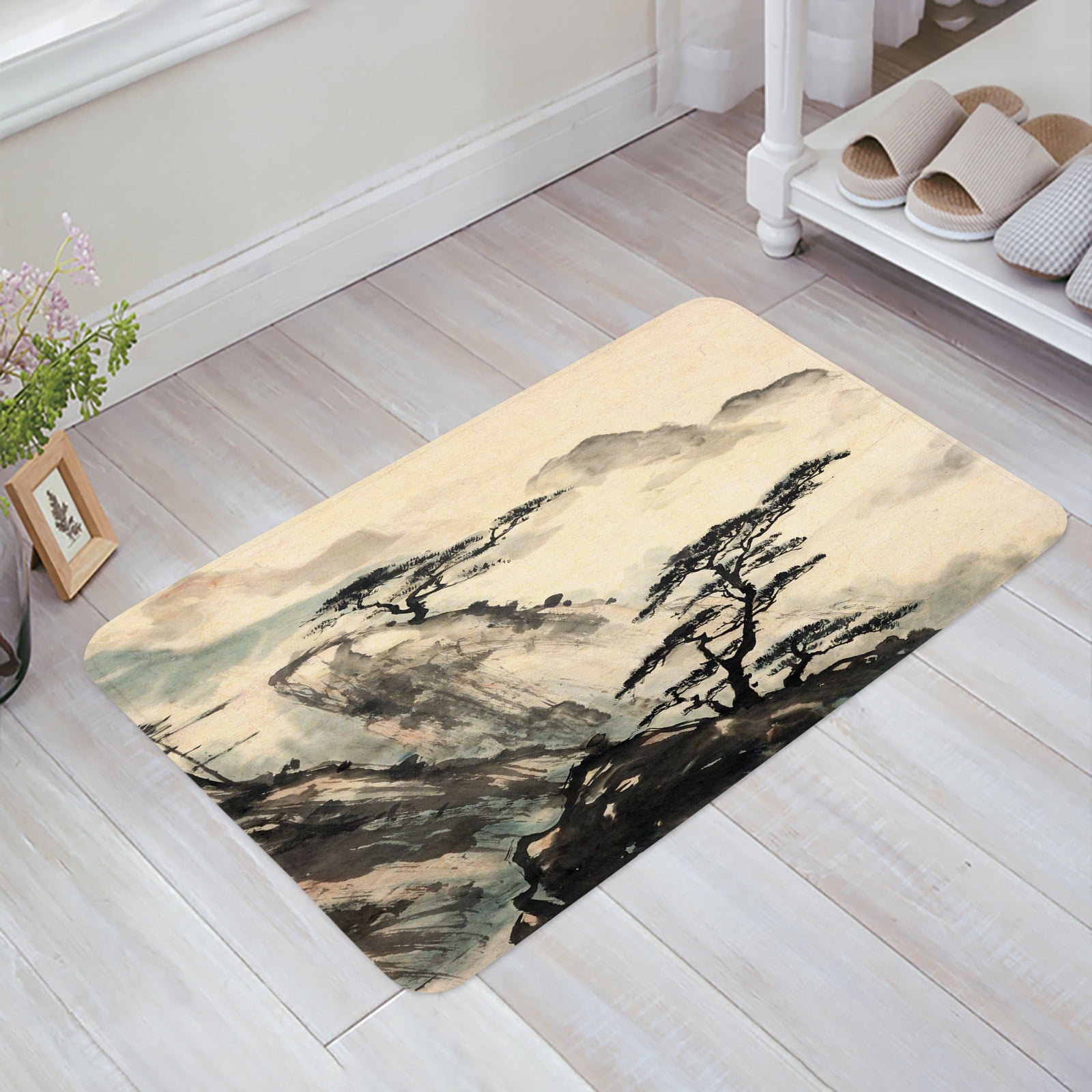 Landscape Ink Painting Chinese Style Kitchen Doormat Bedroom Bath Floor