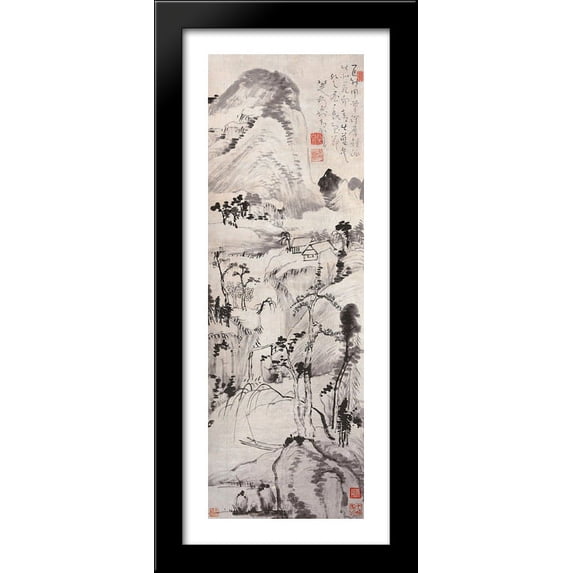 Landscape (Juran Style) 16x40 Large Black Wood Framed Print Art by Bada Shanren