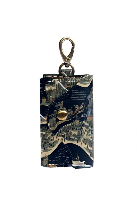 Landscape Key Organizer Car Key Case Key Wallet with 6 Hooks and Side Pockets, Printed Key Holder for Unisex