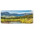 thumbnail image 1 of Landscape Kitchen Mat, Mountain Vista Thick Forest Trees Mountain Flowing River Grass Cloudy Sky Valley, Plush Decorative Kitchen Mat with Non Slip Backing, 47" X 19", Multicolor, by Ambesonne, 1 of 1