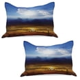 thumbnail image 1 of Landscape Knitted Quilt Pillowcover Set of 2, Sun and Dark Stormy Sky with Thunder Heaven and Hell and Evil Art, Standard Queen Pillow Sham Bedroom, 30" x 20", Blue Orange Black, by Ambesonne, 1 of 1