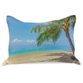 thumbnail image 1 of Landscape Knitted Quilt Pillowcover, Tropic Botanic Image with Coconut Palms near Ocean Sea Beach Photo, Standard King Size Pillow Cover for Bedroom, 30" x 20", Sky Blue Cream, by Ambesonne, 1 of 2