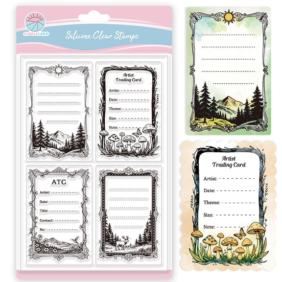 Landscape Label Clear Stamp for Scrapbooking Pine Trees Silicone Stamps Plant Transparent Stamp for Card Making DIY Embossing Journaling