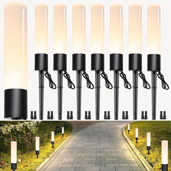 Landscape Lighting Low Voltage Pathway Lights, 8 Pack Landscape Path Lights 300LM 6W, 3000K Bollard Aluminum Low Voltage Landscape Lights Wired for Walkway Yard Garden