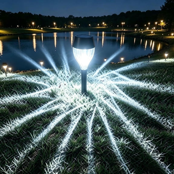 Landscape Lighting,Solar Stake Lamp,Waterproof Auto Charging Ground Insert Light with Ribbed Shade for Lawn Path Courtyard Night Atmosphere Decor(Black)