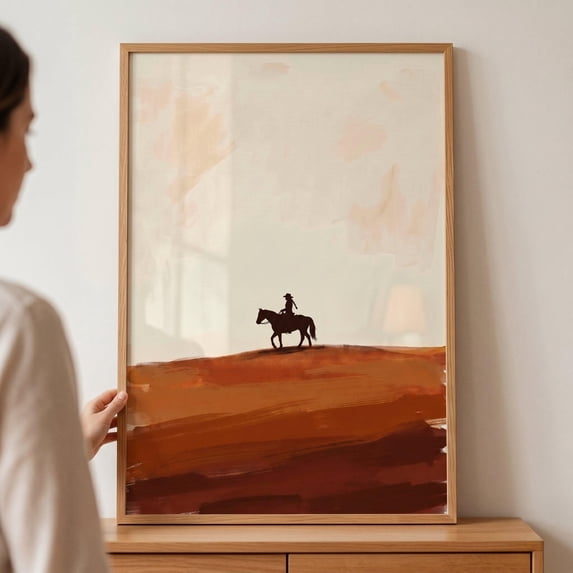 Landscape Minimalist Warm Horizon Cowboy Western Desert Rustic Horse ...